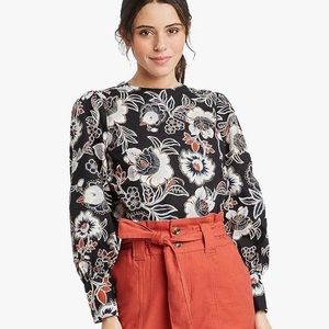 Who What Wear Women's Floral Print Long Balloon Sleeve ButtonBack Top. Size M